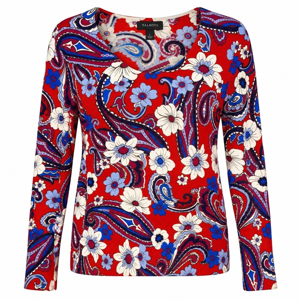 Talots Grandmacore Paisley Floral Sweater Women Large Boho Chic Whimsigoth